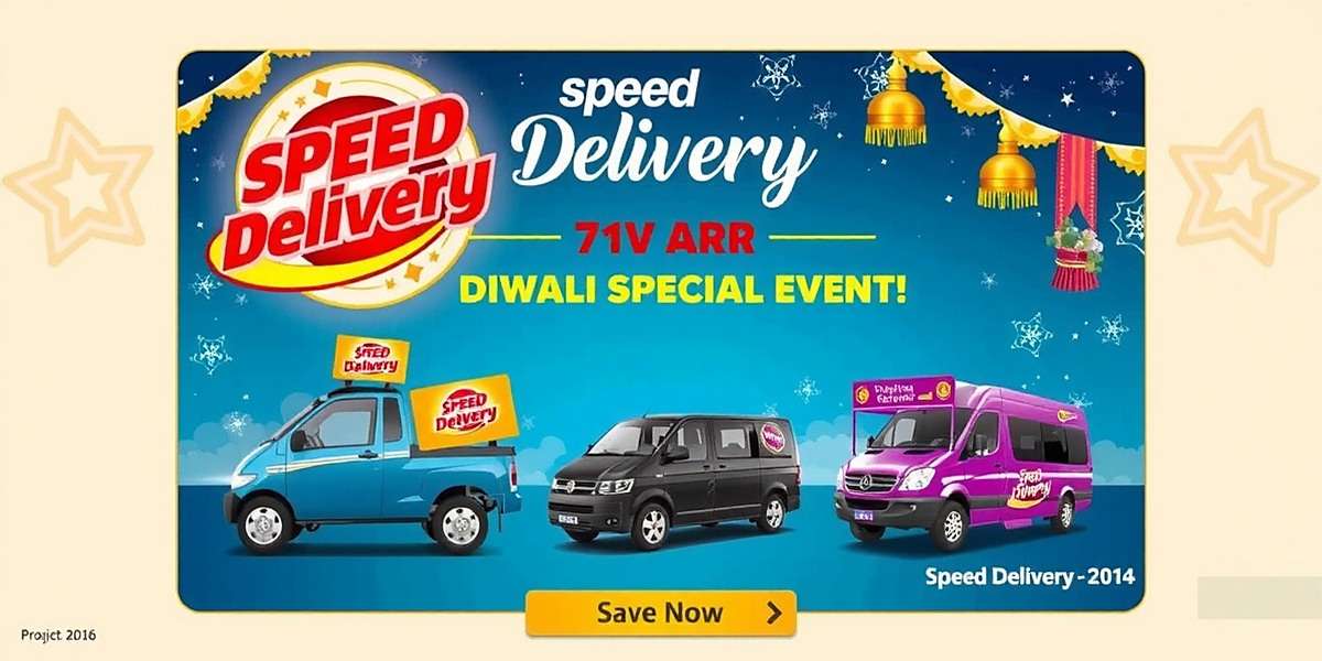Speed Delivery Diwali Event Speed Delivery Diwali special event poster showing festive delivery vehicles